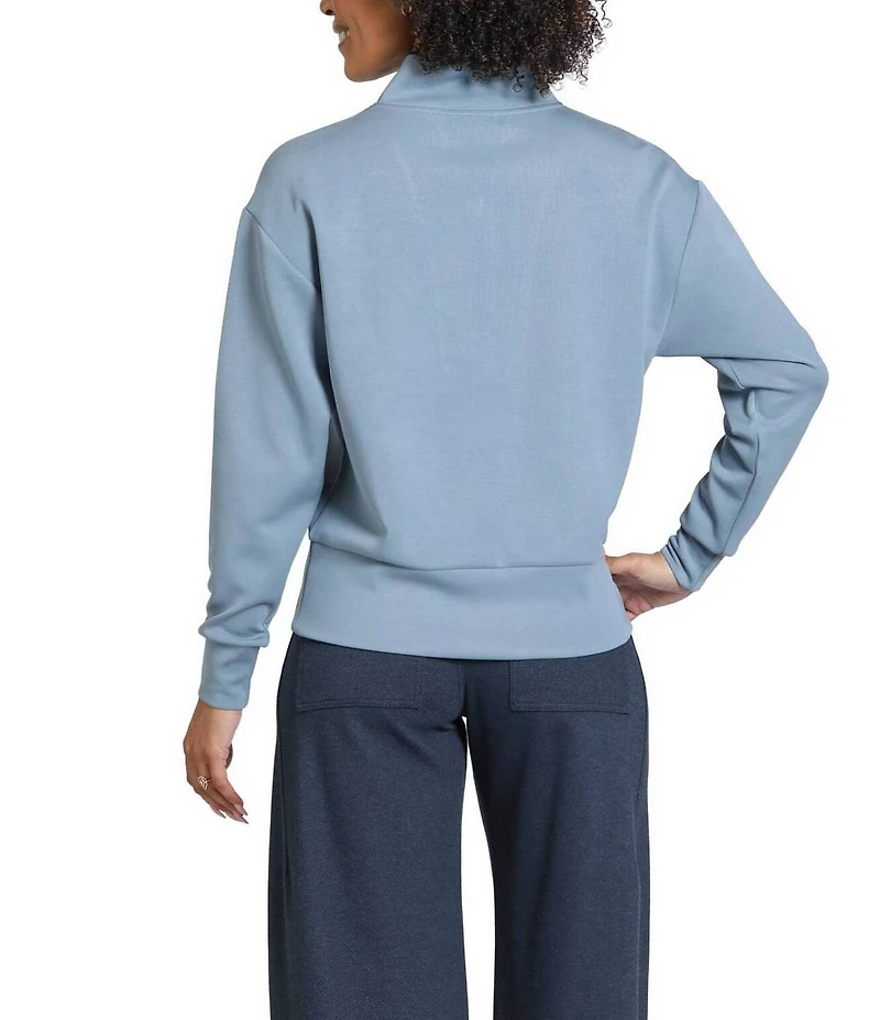 APNY Woven Stand Stand Collar Long Sleeves 1/4 Front Zipper Pullover Sweater Top