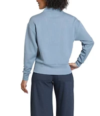 APNY Woven Stand Stand Collar Long Sleeves 1/4 Front Zipper Pullover Sweater Top