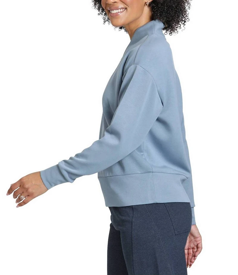 APNY Woven Stand Stand Collar Long Sleeves 1/4 Front Zipper Pullover Sweater Top