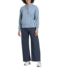 APNY Woven Stand Stand Collar Long Sleeves 1/4 Front Zipper Pullover Sweater Top