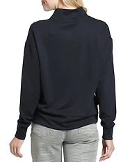 APNY Woven Stand Stand Collar Long Sleeves 1/4 Front Zipper Pullover Sweater Top