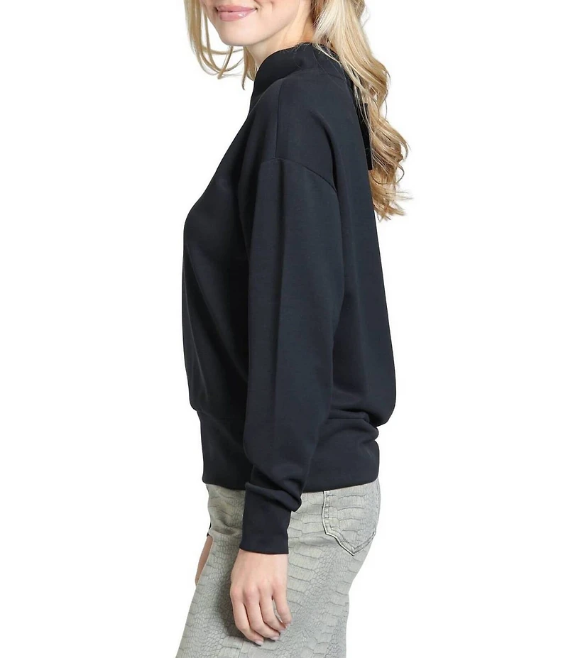 APNY Woven Stand Stand Collar Long Sleeves 1/4 Front Zipper Pullover Sweater Top