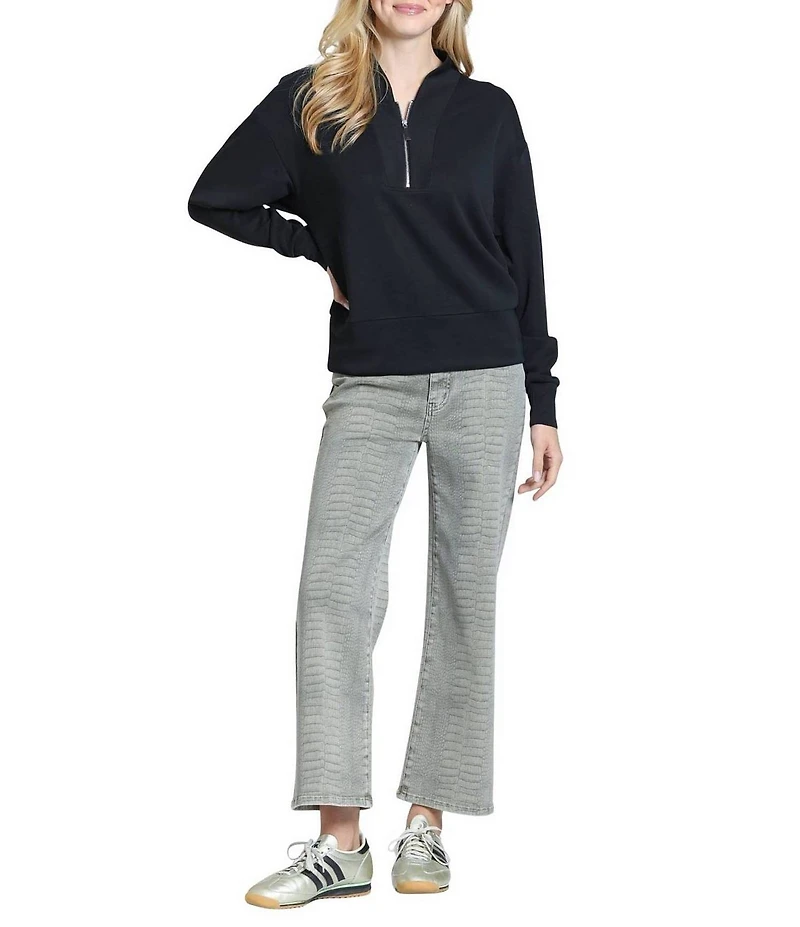 APNY Woven Stand Stand Collar Long Sleeves 1/4 Front Zipper Pullover Sweater Top
