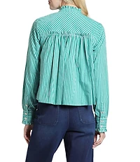 APNY Woven Stripe Spread Collar Long Sleeve Cropped Length Shirt