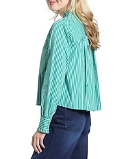 APNY Woven Stripe Spread Collar Long Sleeve Cropped Length Shirt