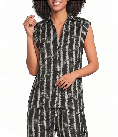 APNY Woven Tie-Dye Print V-Neck Sleeveless Coordinating Top