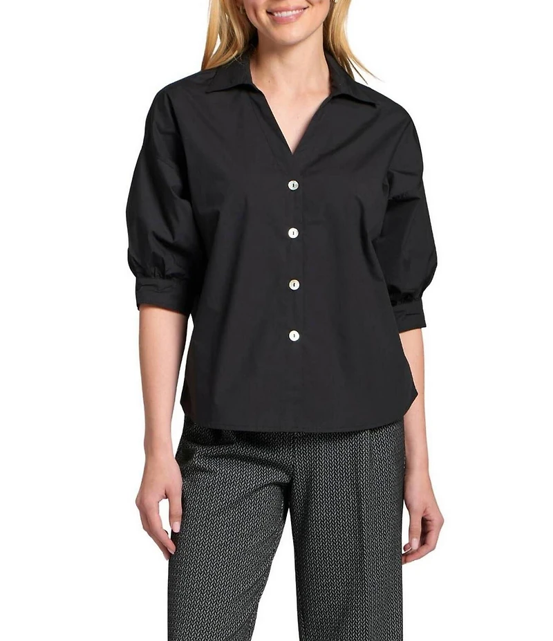 APNY Woven V-Neck Elbow Sleeve Blouson Shirt