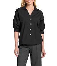 APNY Woven V-Neck Elbow Sleeve Blouson Shirt