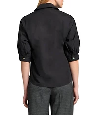 APNY Woven V-Neck Elbow Sleeve Blouson Shirt