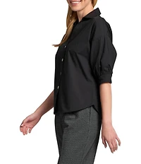 APNY Woven V-Neck Elbow Sleeve Blouson Shirt