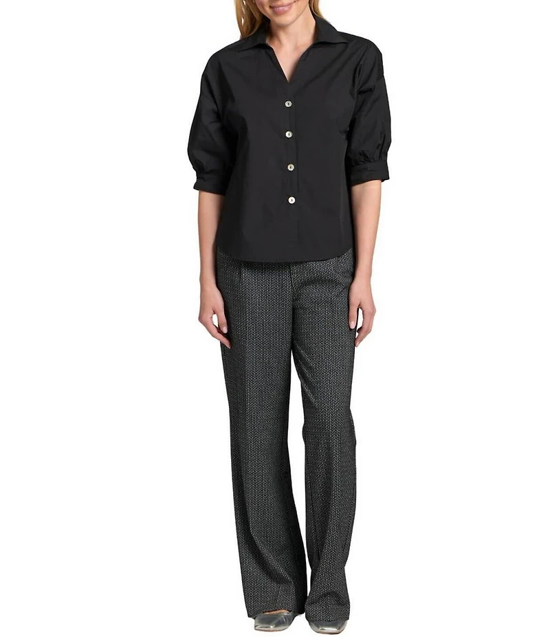 APNY Woven V-Neck Elbow Sleeve Blouson Shirt