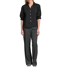 APNY Woven V-Neck Elbow Sleeve Blouson Shirt