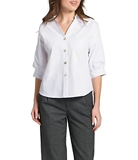 APNY Woven V-Neck Elbow Sleeve Blouson Shirt