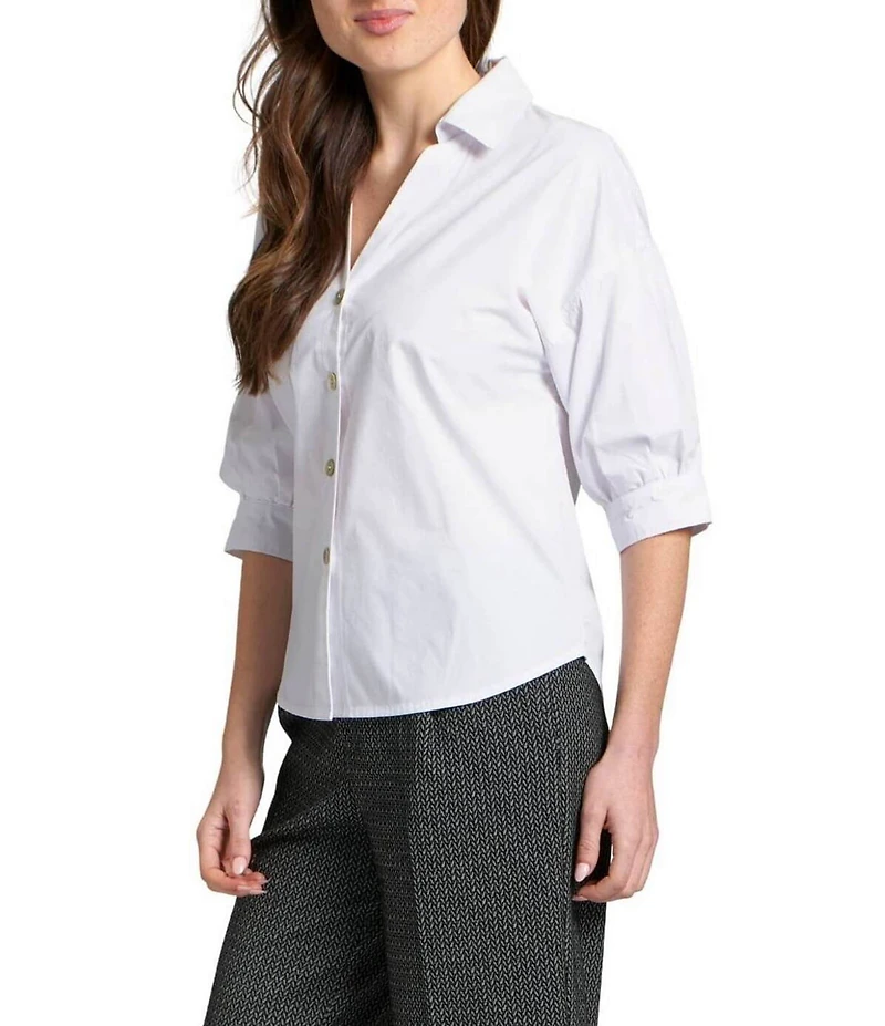 APNY Woven V-Neck Elbow Sleeve Blouson Shirt