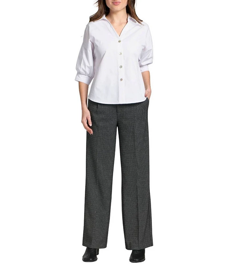 APNY Woven V-Neck Elbow Sleeve Blouson Shirt