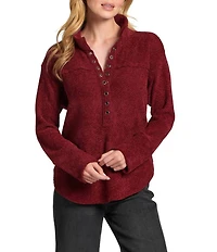 APNY Woven V-Neck Long Sleeve Henley Top