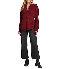 APNY Woven V-Neck Long Sleeve Henley Top