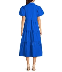 APNY Woven V-Neck Short Sleeve Tiered Midi A-Line Dress