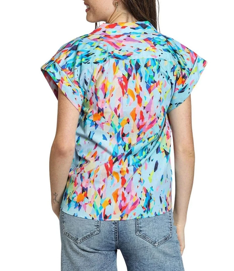 APNY Woven V-Neck Short Sleeves Abstract Print Blouse