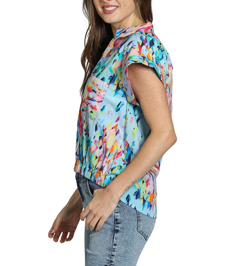 APNY Woven V-Neck Short Sleeves Abstract Print Blouse