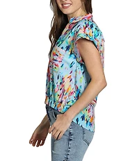 APNY Woven V-Neck Short Sleeves Abstract Print Blouse