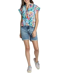 APNY Woven V-Neck Short Sleeves Abstract Print Blouse