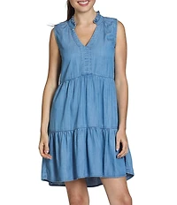 APNY Woven V-Neck Sleeveless Ruffle Tiered A-Line Dress