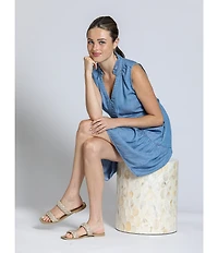 APNY Woven V-Neck Sleeveless Ruffle Tiered A-Line Dress
