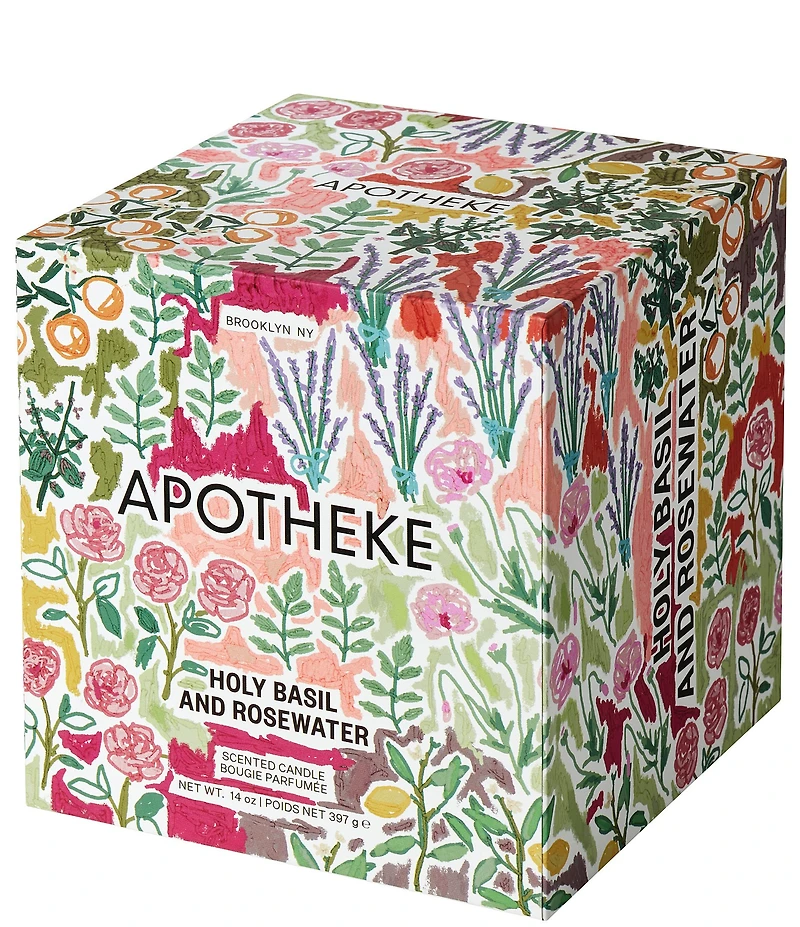 APOTHEKE Limited Edition Garden Collection Holy Basil and Rosewater Specialty 2-Wick Concrete Candle, 14 oz.