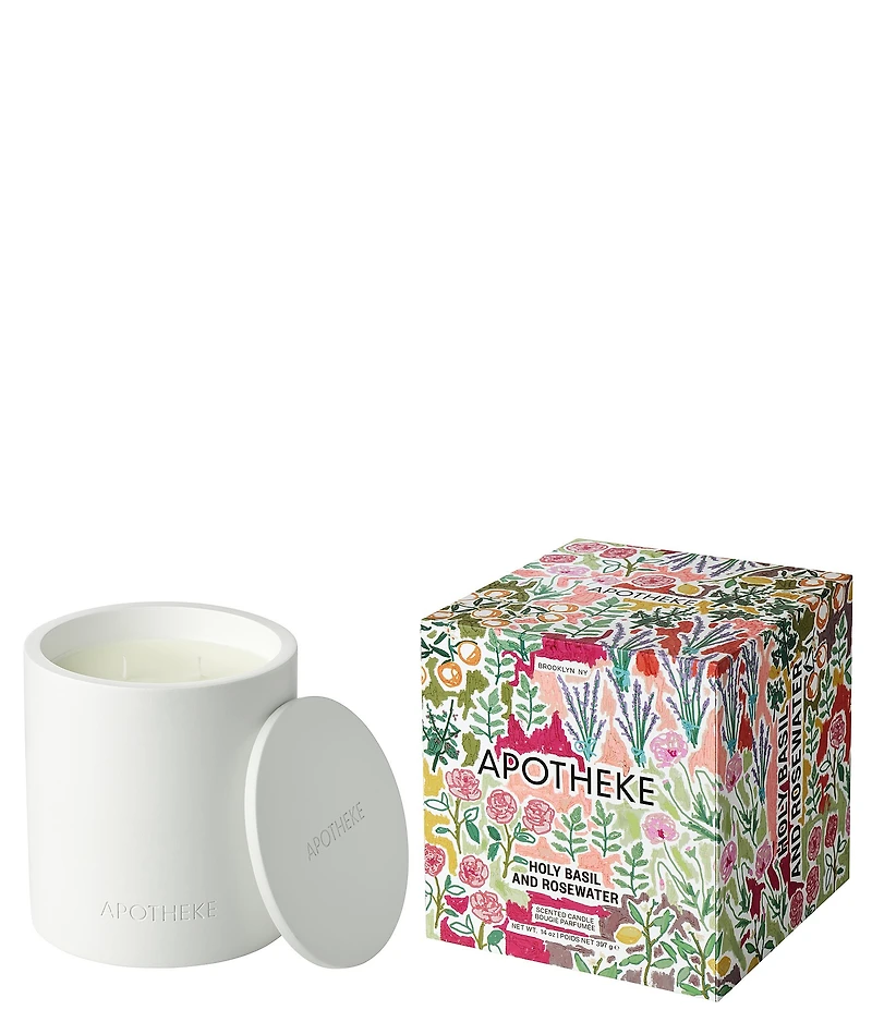 APOTHEKE Limited Edition Garden Collection Holy Basil and Rosewater Specialty 2-Wick Concrete Candle, 14 oz.