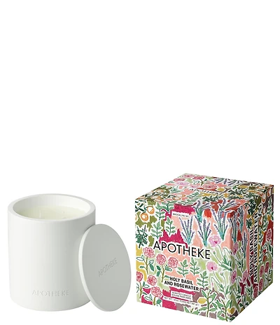 APOTHEKE Limited Edition Garden Collection Holy Basil and Rosewater Specialty 2-Wick Concrete Candle, 14 oz.