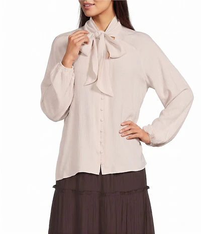 Apricot London Crinkle Tie V-Neck Balloon Sleeve Top