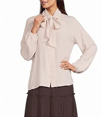 Apricot London Crinkle Tie V-Neck Balloon Sleeve Top