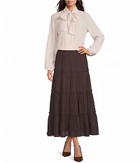Apricot London Crinkle Tie V-Neck Balloon Sleeve Top