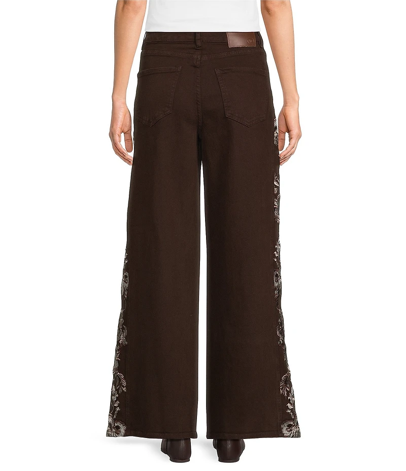 Apricot London Floral Embroidered Wide Leg Jeans
