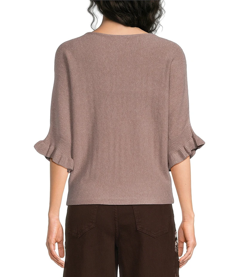 Apricot London Knit Boat Neck Batwing Ruffle Short Sleeve Top