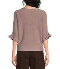 Apricot London Knit Boat Neck Batwing Ruffle Short Sleeve Top