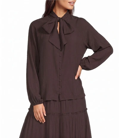 Apricot London Tie Neck Balloon Long Sleeve Blouse