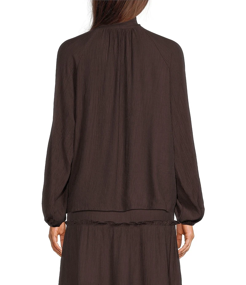 Apricot London Tie Neck Balloon Long Sleeve Blouse