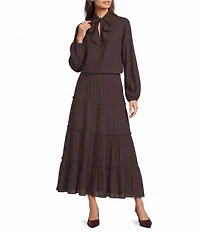 Apricot London Tie Neck Balloon Long Sleeve Blouse