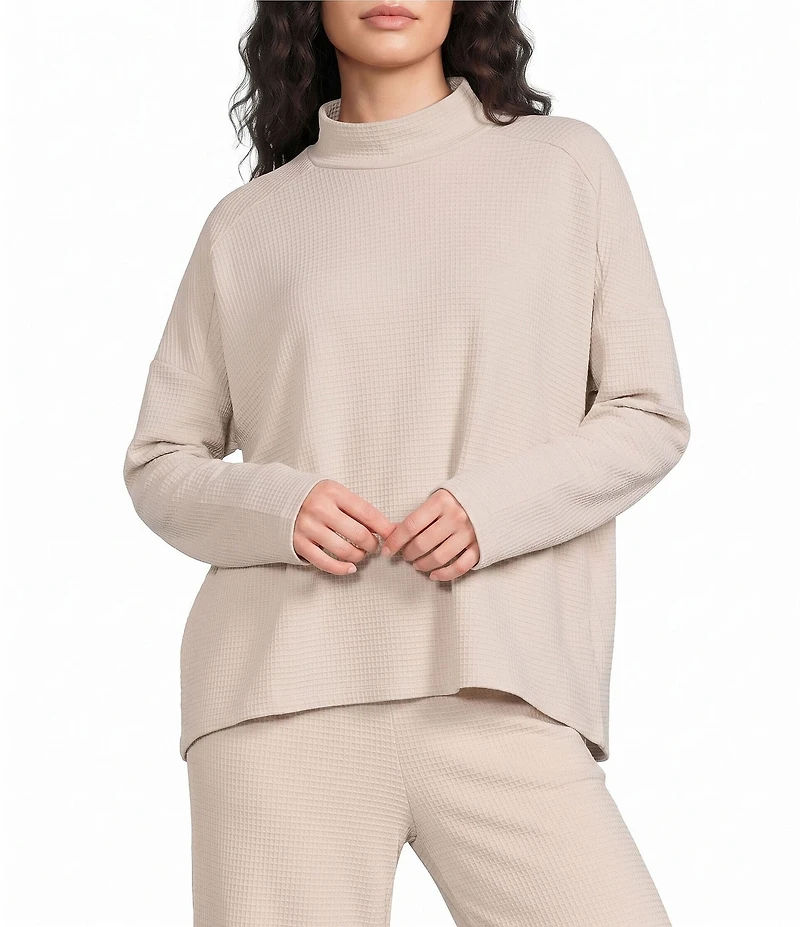 Apricot London Waffle Knit Mock Neck Long Sleeve Swing Top