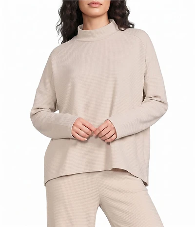 Apricot London Waffle Knit Mock Neck Long Sleeve Swing Top