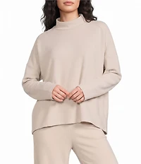 Apricot London Waffle Knit Mock Neck Long Sleeve Swing Top