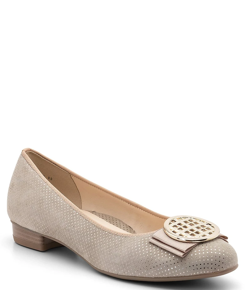 ara Bambi Pin Dot Suede Bow Ornament Ballet Flats