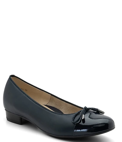 ara Belinda Leather and Patent Cap Toe Bow Ballet Flats