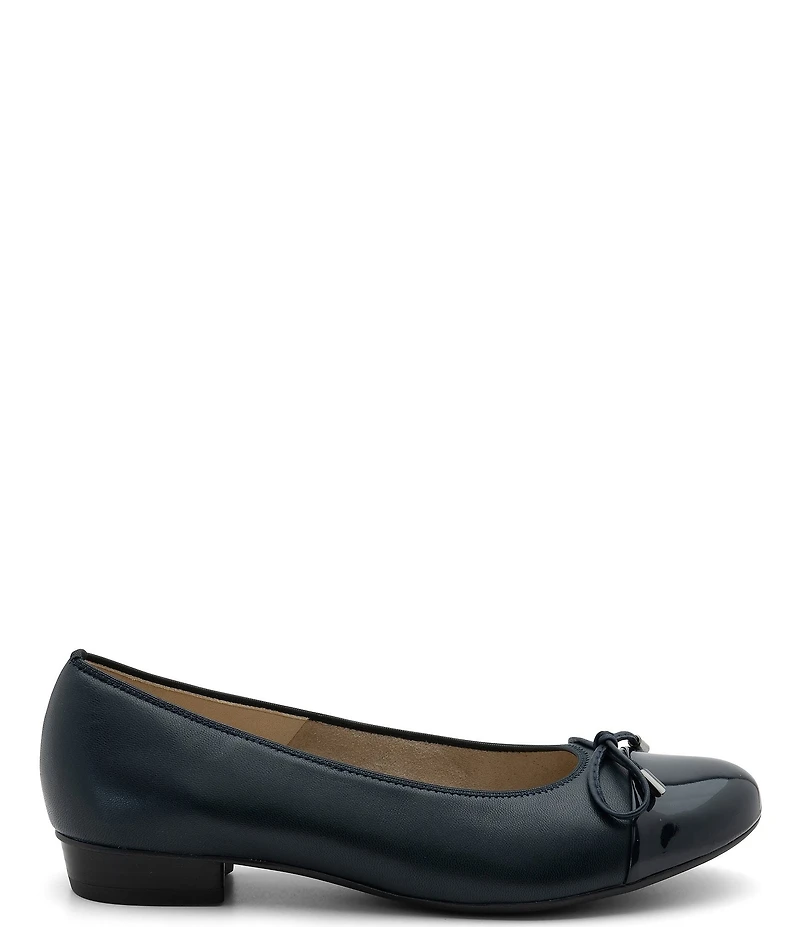 ara Belinda Leather and Patent Cap Toe Bow Ballet Flats