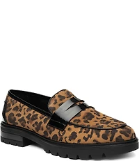 ara Caladium Leopard Print Suede and Crunch Patent Lug Sole Penny Loafers