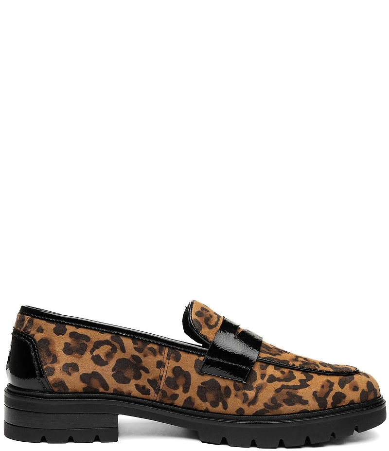 ara Caladium Leopard Print Suede and Crunch Patent Lug Sole Penny Loafers