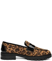 ara Caladium Leopard Print Suede and Crunch Patent Lug Sole Penny Loafers