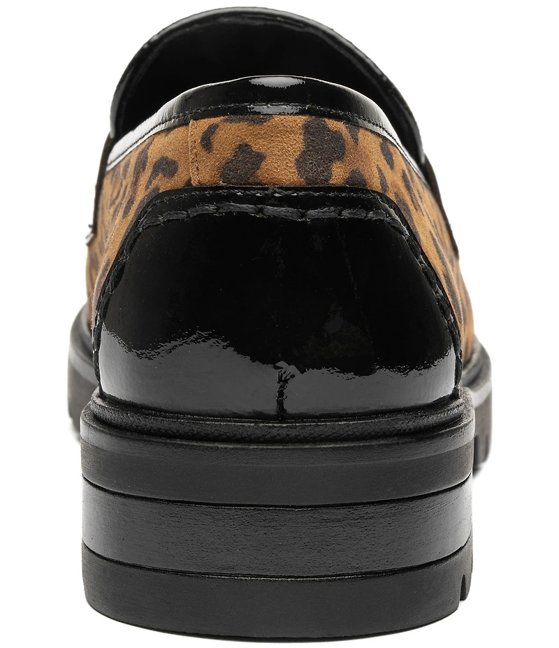 ara Caladium Leopard Print Suede and Crunch Patent Lug Sole Penny Loafers